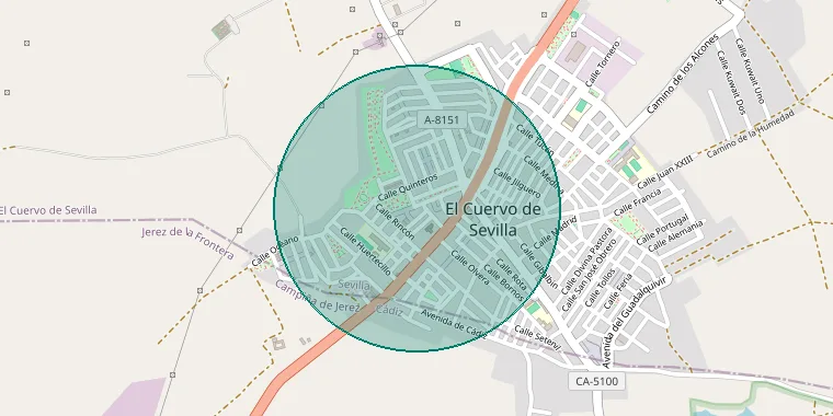 Mapa de la zona aproximada del inmueble en El Cuervo de Sevilla